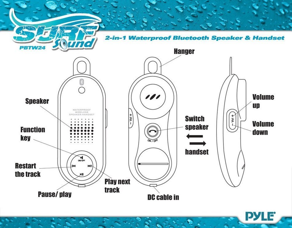 Pyle Waterproof Bluetooth Speaker, Speaker Phone, Rechargeable Batteries, Black N2