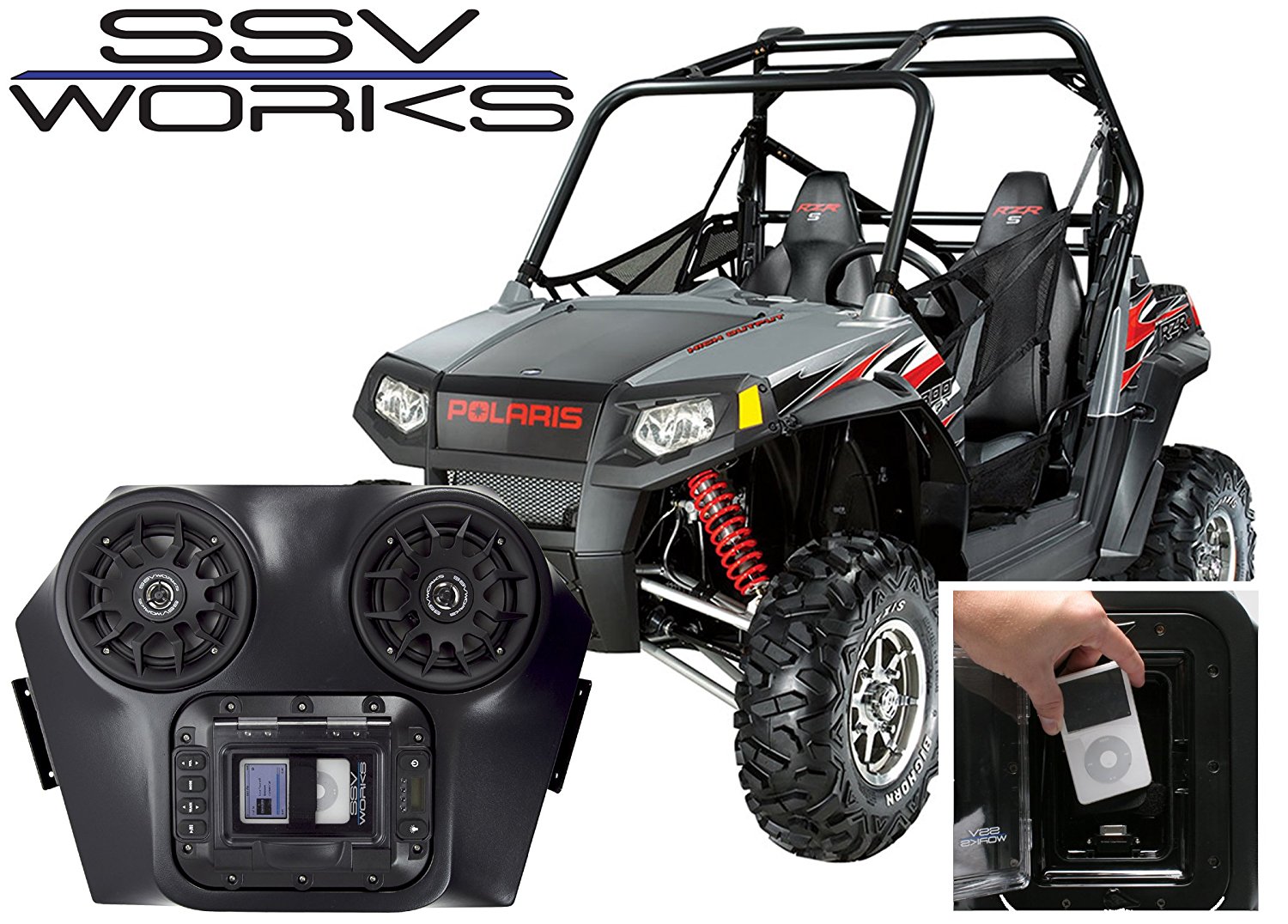 SSV Works WPRZO Polaris RZR Bluetooth IPOD 2 Speaker Overhead