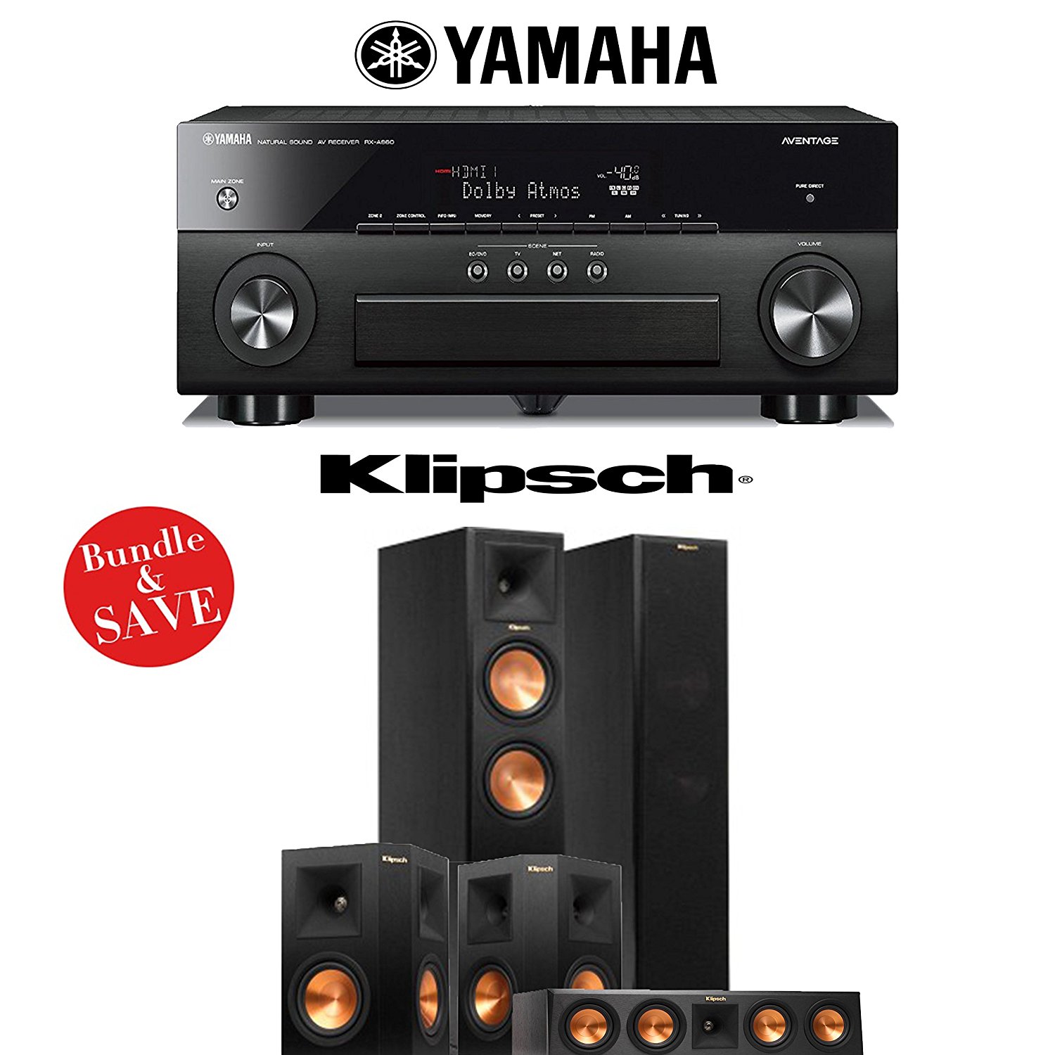 Klipsch Reference Premiere RP260F 5.0 Home Theater System with Yamaha