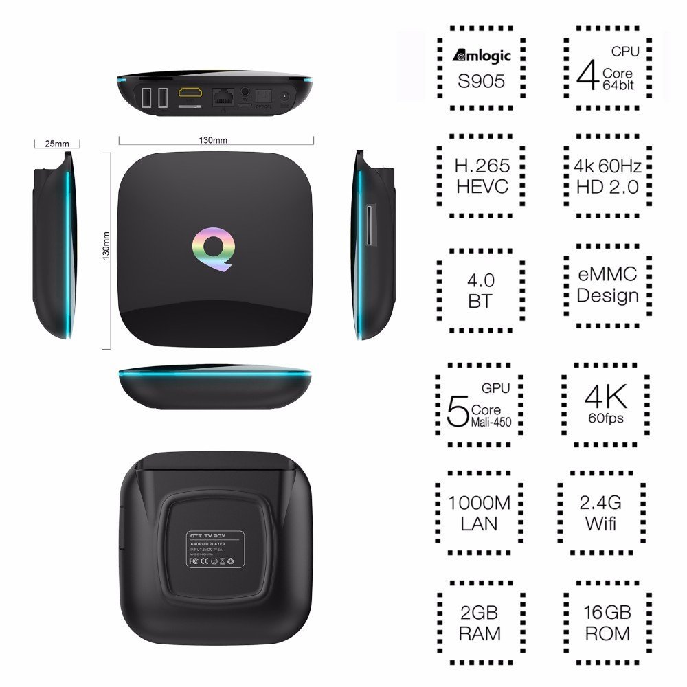 2016 Q Box Android 5.1 TV BOX Amlogic S905 64bits QBOX 2GB/16GB Gigabit ...