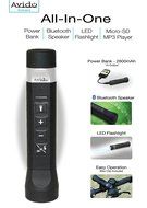 Avido&trade; All-In-One *4 Functions* [2600mAh USB Power Bank, Bluetooth Speaker, Bright LED Flashlight, Micro-SD Card...