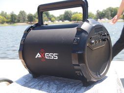 Axess SPBT1034-RD Portable Bluetooth Indoor/Outdoor 2.1 Hi-Fi Loud Speaker/Sing Along with Wired Mic., SD,USB,... N8