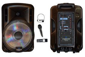 Portable Speaker 12" 1300W PA System, 2 Wireless Microphones, Bluetooth, Rechargeable, LED