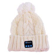 Leezo Smart Beanie Hat with Built in Wireless Bluetooth Headphones Speaker Mic White