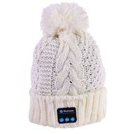 Leezo Smart Beanie Hat with Built in Wireless Bluetooth Headphones Speaker Mic White N2