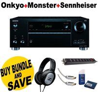 Onkyo TX-RZ610 7.2 Channel Network A/V Receiver + Monster Home Theater Accessory Bundle + Cloth + Sennheiser HD201...