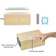 SinoPro Multi-Function Qi Wireless Charger Wireless Bluetooth Wood Speaker with Built in Mic, NFC, Thermometer... N3