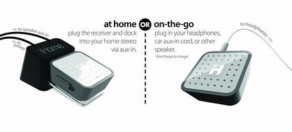 iHome Portable Rechargeable Bluetooth Music Receiver with Speakerphone and Home Docking Station N9