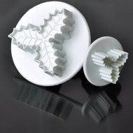 Leegoal (TM) Three Holly Leak Cookie Sugarcraft Fondant Decorating Plunger Cutter Mold (White,Set of 2) N2