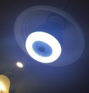 RoryTory Bluetooth Remote Controlled Music Speaker and LED House Party Color Changing Light Combo - White N2