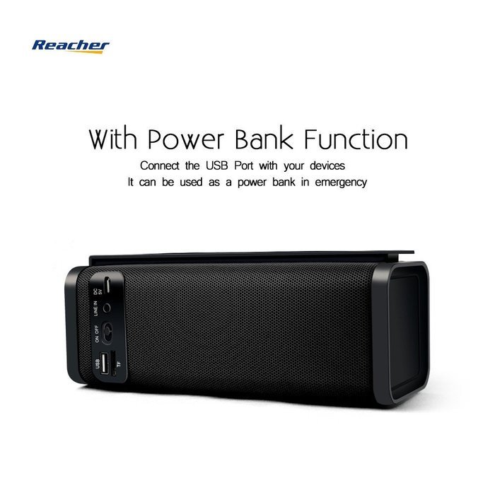 Reacher Portable Bluetooth Speaker FM Radio MP3 Player Built-In Power Bank, Mic, Micro TF SD Card, USB Input,... N15
