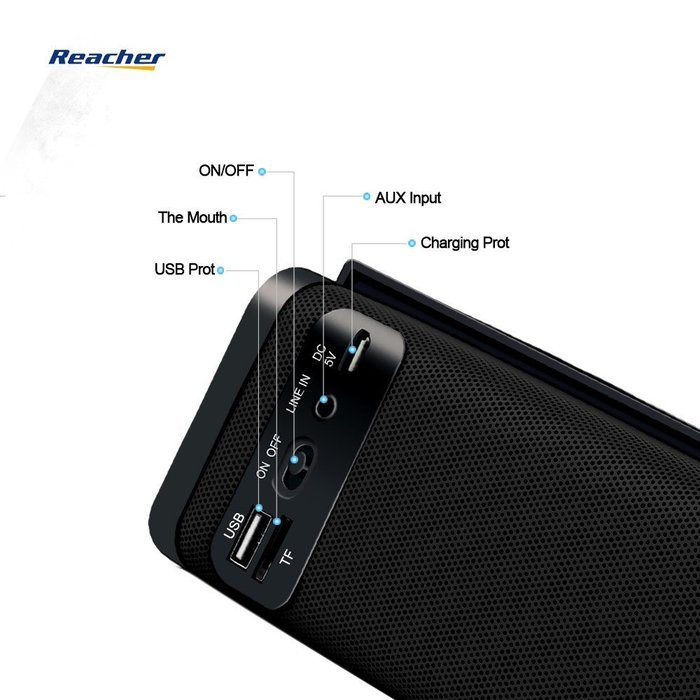 Reacher Portable Bluetooth Speaker FM Radio MP3 Player Built-In Power Bank, Mic, Micro TF SD Card, USB Input,... N16