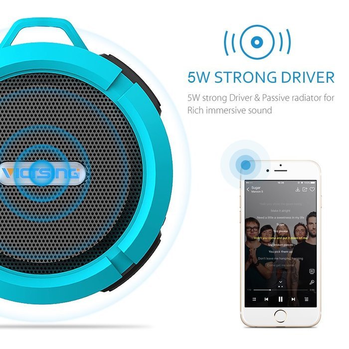 VicTsing Shower Speaker, Wireless Waterproof Speaker with 5W Drive, Suction Cup, Buit-in Mic, Hands-Free Speakerphone... N10