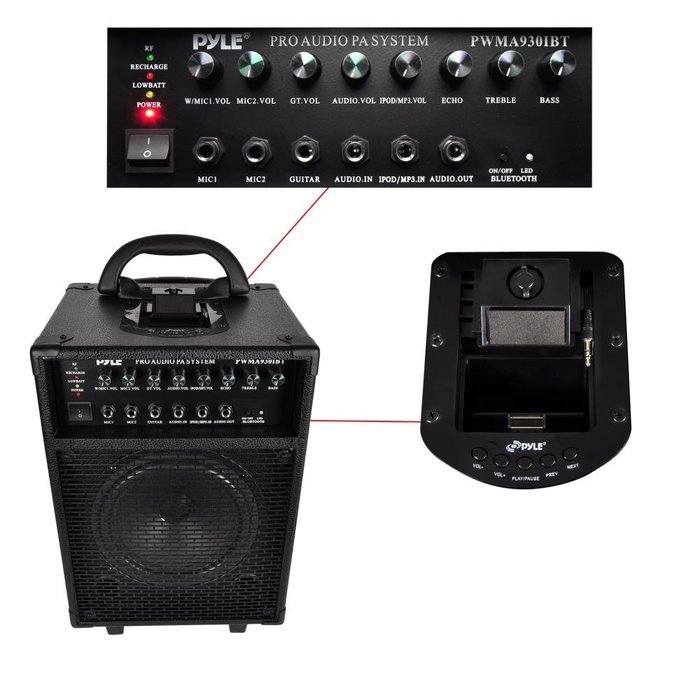 Pyle PWMA930IBT Wireless Portable Bluetooth PA Speaker System, Rechargeable Battery, Microphone, 600W N4