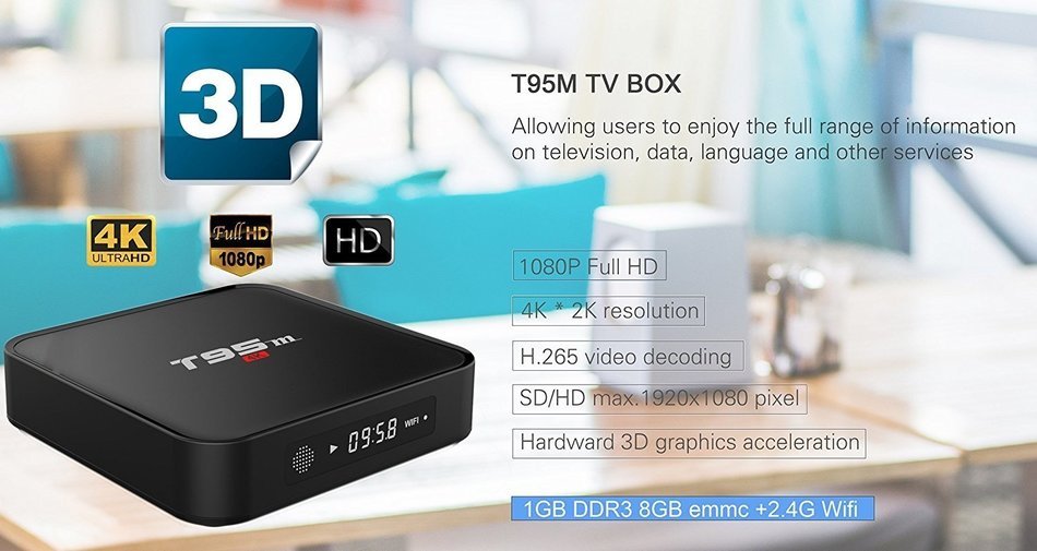 Yongf T95M Android 6.0 Marshmallow OS TV Box Quad Core 1GB DDR3 RAM 8GB Flash 4K UHD 3D HDMI Kodi 16.1 Fully Loaded... N5