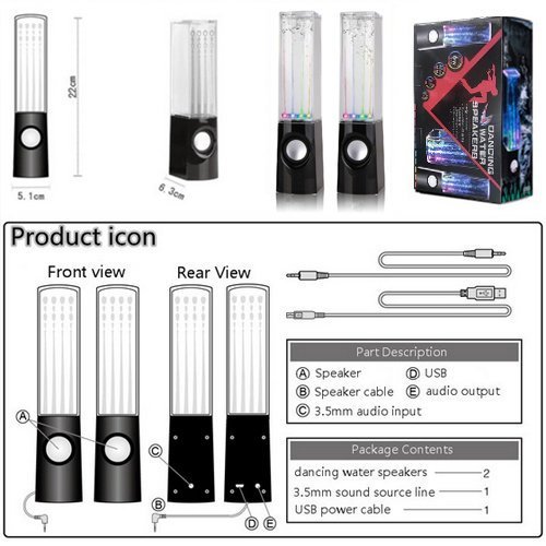 Black Dancing Water Fountain Light Show Sound Speaker (Black) N4