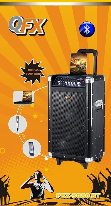 QFX PBX-3080BT Portable Battery Powered Bluetooth PA Speaker N2