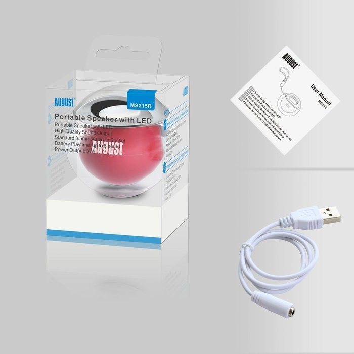 August MS315 - Portable Mini Speaker - Travel Speakers with Built-In Rechargeable Battery - 3.5mm Standard Audio... N7