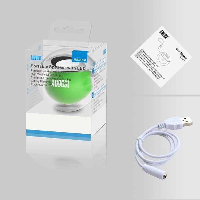 August MS315 - Portable Mini Speaker - Travel Speakers with Built-In Rechargeable Battery - 3.5mm Standard Audio... N13
