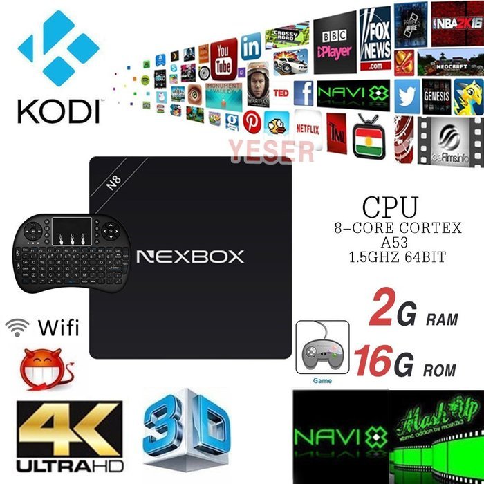 NEXBOX N8 TV Box + Mini Gaming Keyboard, YESER Rockchip RK3368 8-core Android 5.1 KODI 15.2 HDMI 4K*2K H.265 3D...
