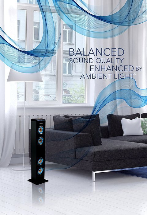 Sharper Image SBT1001BK Wireless Tower Speaker With Blue LED Lights,Docking Station And Bluetooth, FM Radio &... N2