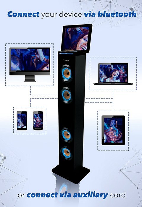 Sharper Image SBT1001BK Wireless Tower Speaker With Blue LED Lights,Docking Station And Bluetooth, FM Radio &... N3