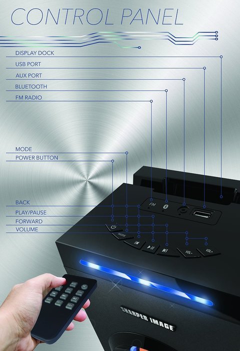 Sharper Image SBT1001BK Wireless Tower Speaker With Blue LED Lights,Docking Station And Bluetooth, FM Radio &... N4