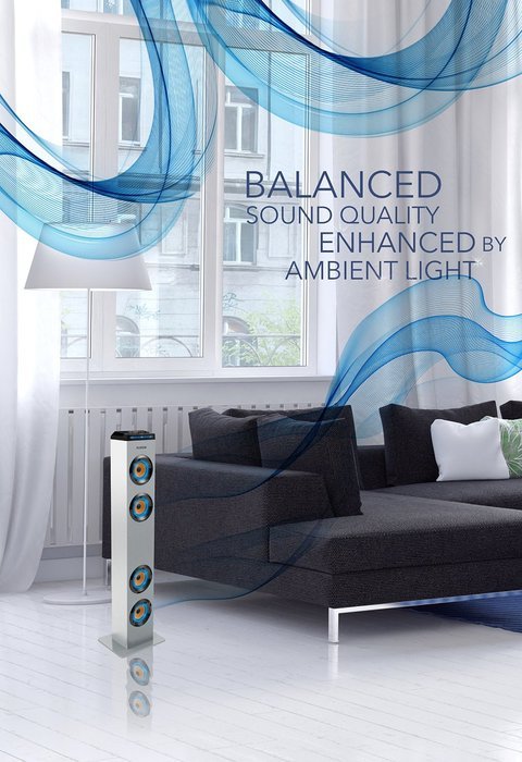 Sharper Image SBT1001BK Wireless Tower Speaker With Blue LED Lights,Docking Station And Bluetooth, FM Radio &... N6