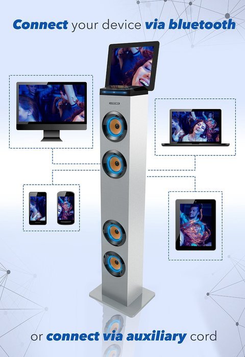 Sharper Image SBT1001BK Wireless Tower Speaker With Blue LED Lights,Docking Station And Bluetooth, FM Radio &... N7