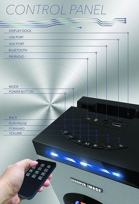 Sharper Image SBT1001BK Wireless Tower Speaker With Blue LED Lights,Docking Station And Bluetooth, FM Radio &... N8