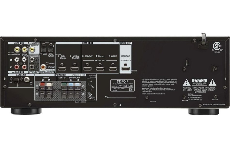 Denon AVR-S510BT Bundle 5.2 Channel Full 4K Ultra HD A/V Receiver with Bluetooth NOW WITH (2) Polk Audio TSi300...