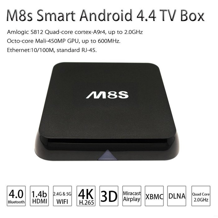Andoer M8S Android 4.4 TV Box Amlogic S812 Quad Core Cortex-A9 2G / 8G XBMC DLNA Miracast Airplay Bluetooth 4.0... N6