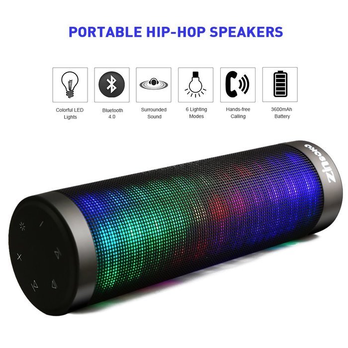 Zinsoko Bluetooth 4.0 Wireless Portable Speakers with LED Lights and Built-in Microphone N6