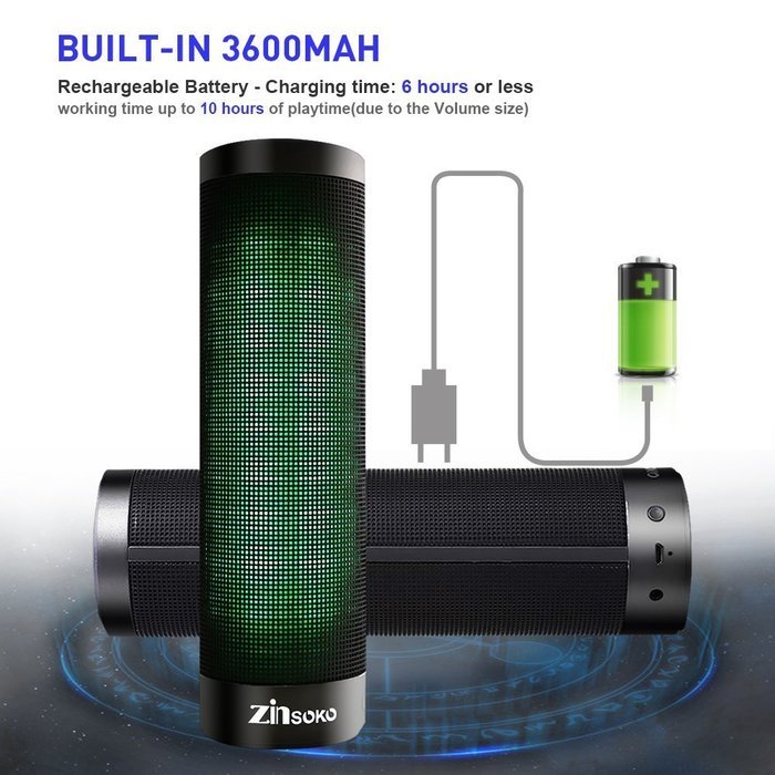 Zinsoko Bluetooth 4.0 Wireless Portable Speakers with LED Lights and Built-in Microphone N7