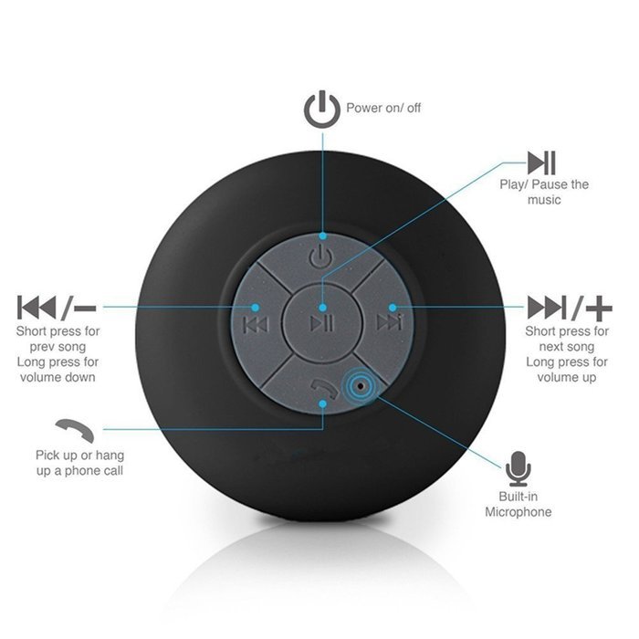 Hipipooo Portable Mini HIFI Waterproof Shower Pool Wireless Bluetooth Speaker Handsfree with Mic (Black) N5