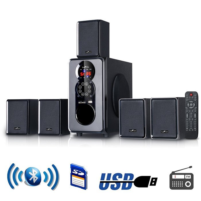 beFree Sound 5.1 Channel Surround Sound Bluetooth Speaker System in Black N3