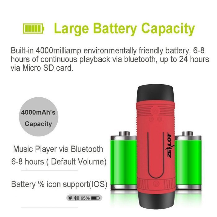 Bluetooth Bicycle Speaker Zealot S1 4000mAh Power Bank Waterproof Speakers with Full Outdoor Accessories(Bike... N3