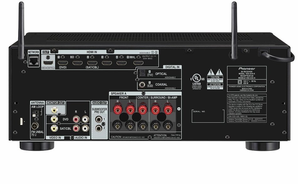 Pioneer VSX-830-K 5.2-Channel AV Receiver with Built-In Bluetooth and Wi-Fi (Black) + Sennheiser HD201 Lightweight...