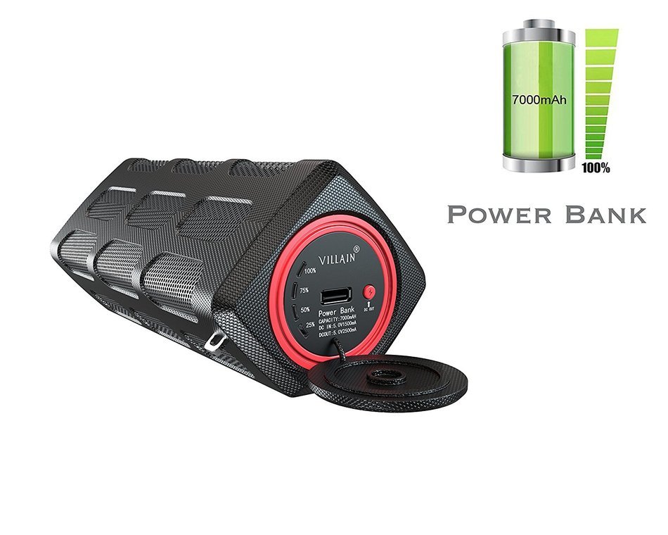 Villain Technologies Portable Waterproof Bluetooth Speakers With Built-in 7000 mAh Power Bank Dustproof Wireless... N2