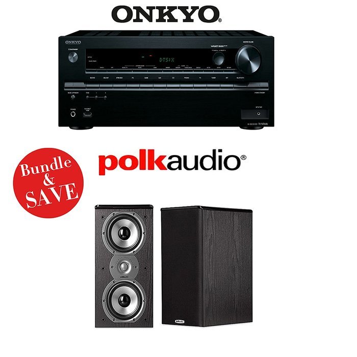Onkyo TX-NR646 7.2-Channel Network A/V Home Theater Receiver + (1) Pair of Polk Audio TSi 200 Bookshelf Loudspeakers...