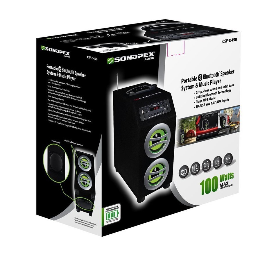 Sondpex CSF-D45B Portable Bluetooth Speaker System and Music Player N5
