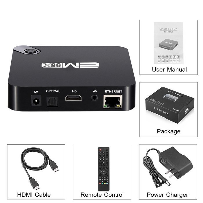 Generic EM95X 3G ROM 1GB+8GB Amlogic S905X Quad Core Support KODI(XBMC) Wifi Android 6.0 Smart TV Box N5