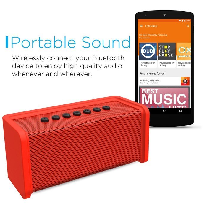 Ematic Bluetooth Wireless Speaker & Speakerphone for iPhone, iPad, iPod, Android, Tablets & Smartphones, Red N3