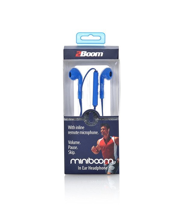 2BOOM Noise Isolating Sport Wired Earbuds Headphones with Microphone and Volume Control Blue N2