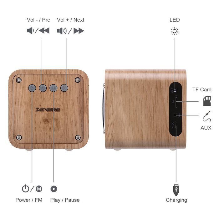 Bluetooth Speaker Wood, ZENBRE F3 6W Portable Bluetooth 4.0 Speakers with 10h Play Time, Wireless Computer Speaker... N10