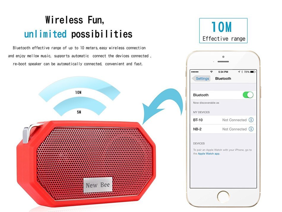 Creaker &reg; New Bee Portable Pocket Waterproof &nbsp;Shower Shockproof Wireless Bluetooth Speaker With Mic CSR V4.0 Bluetooth... N3