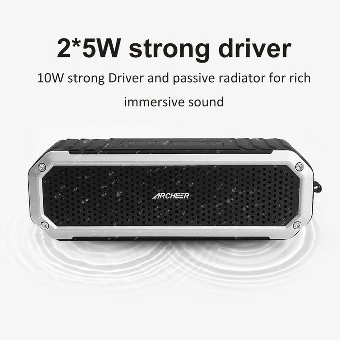 Archeer A226 Portable Bluetooth Speakers Outdoor Sport Shower Wireless Speaker with Light, Clip, Microphone, Silver N3