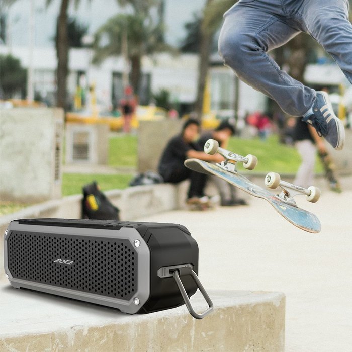 Archeer A226 Portable Bluetooth Speakers Outdoor Sport Shower Wireless Speaker with Light, Clip, Microphone, Silver N6