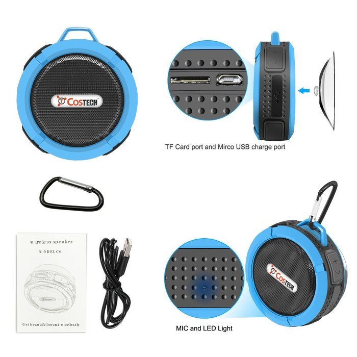 Waterproof Bluetooth Mini Speaker, Costech Portable IP65 Waterproof 5W with Mic and Removable Suction Cup Use... N7
