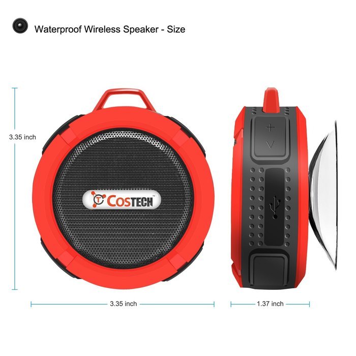 Waterproof Bluetooth Mini Speaker, Costech Portable IP65 Waterproof 5W with Mic and Removable Suction Cup Use... N9